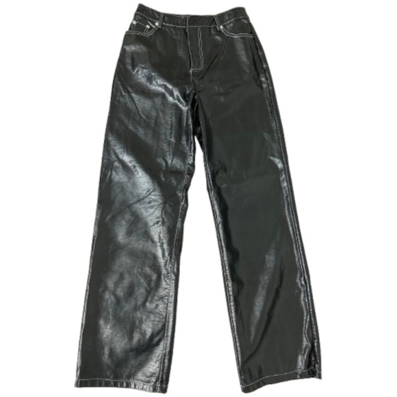 Forever 21 Glossy Crinkle Faux Leather Straight Leg Pants M - Picture 1 of 5